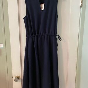 Anne Klein Navy Textured V-Neck Dress